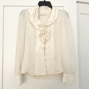 Ruffled Long Sleeve Ivory Blouse